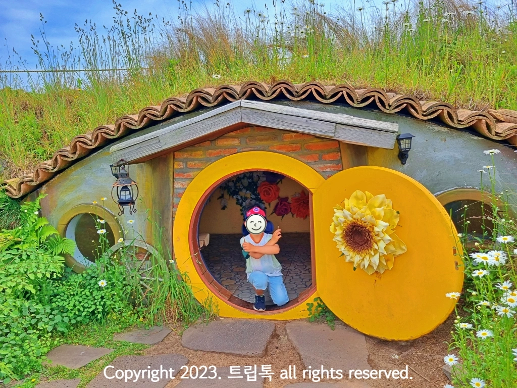  땅아래 노란 동그란 문을 가진 작은 집이 있다
