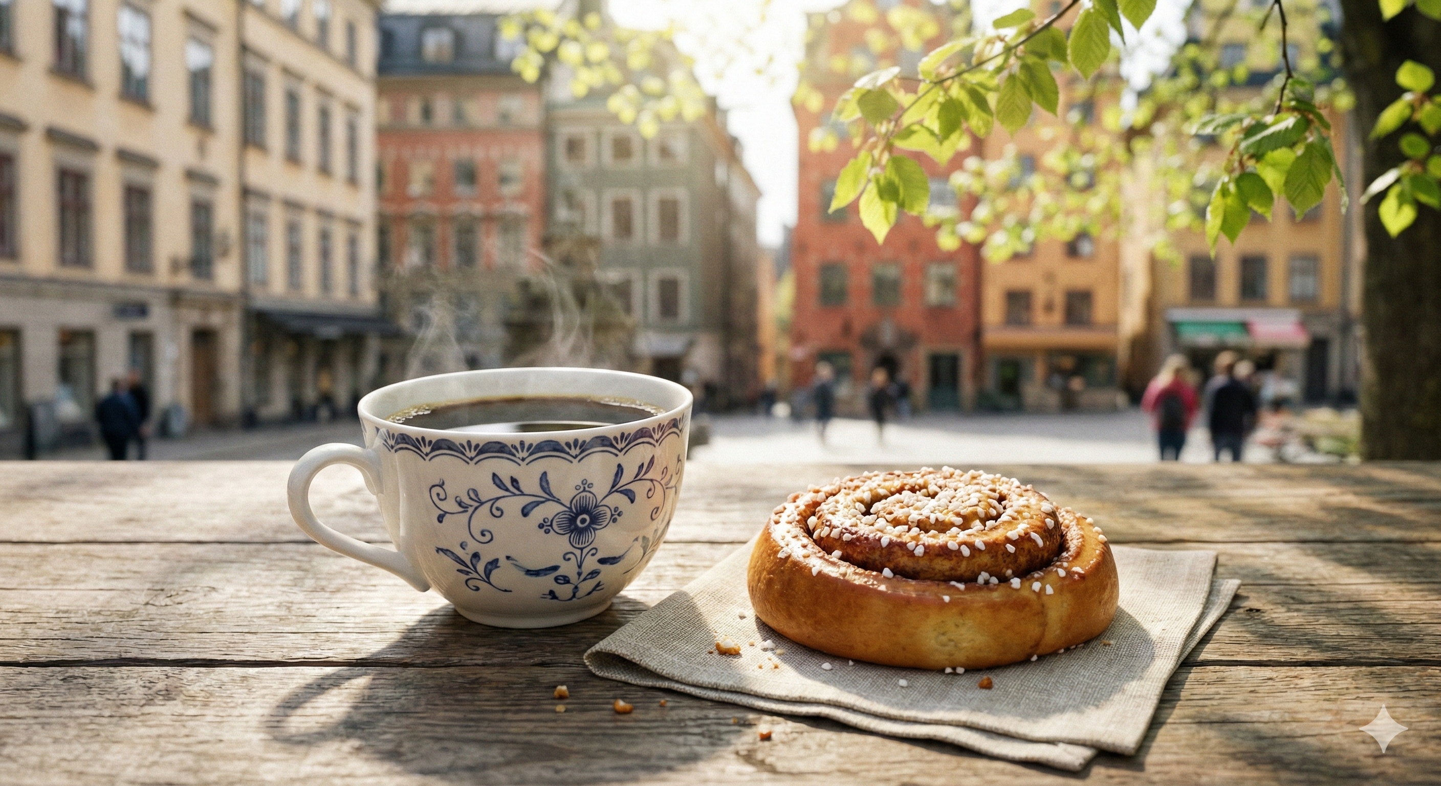 스웨덴의 '피카(Fika)' 문화를 상징하는 커피와 시나몬 번 세트 이미지