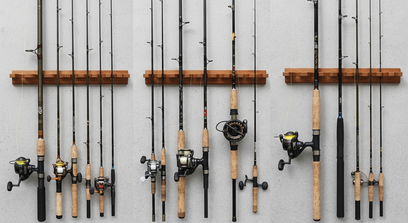 다양한 종류의 낚싯대 사진