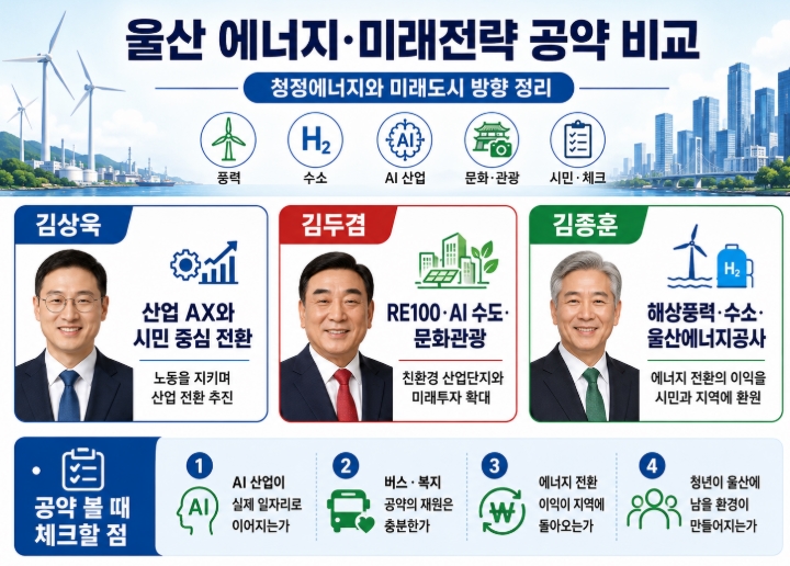 2026 울산시장 후보 공약 비교 김상욱 김두겸 김종훈 핵심정리