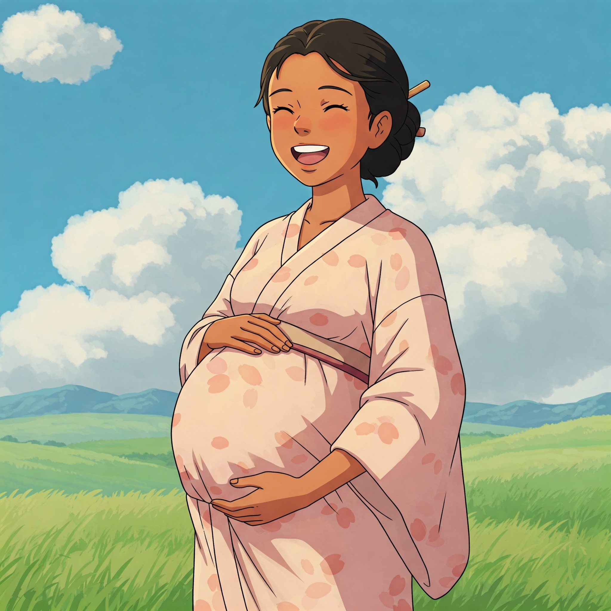 들판 위 행복한 임산부