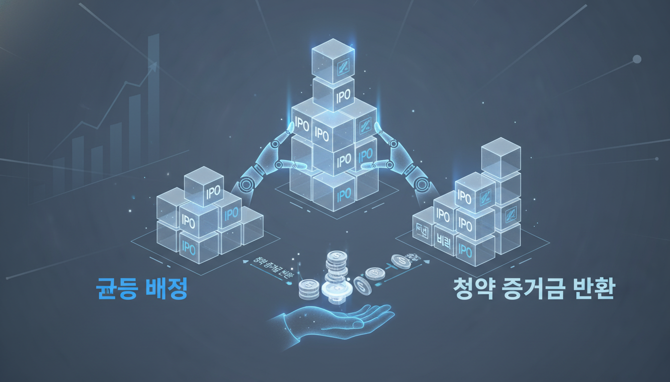 공모주 청약 과정과 증거금 환불을 시각적으로 표현한 이미지.