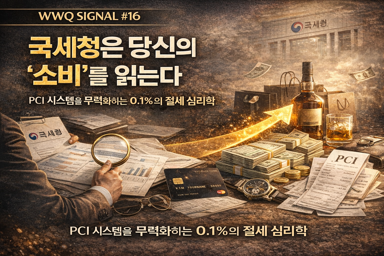 WWQ SIGNAL 16 국세청은 당신의 소비를 읽는다 PCI 시스템과 0.1% 절세 심리학을 상징하는 카드와 재무 분석 이미지 썸네일