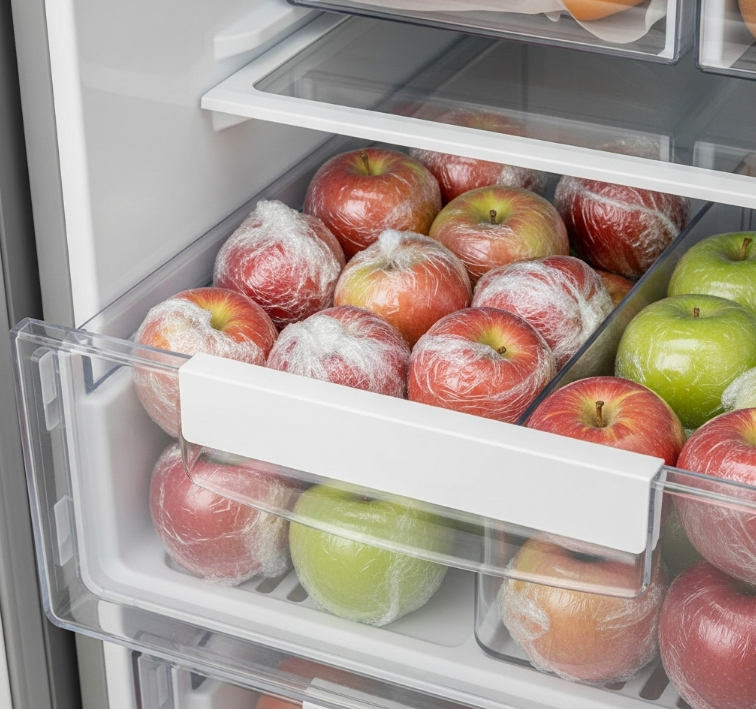 수분 손실을 막기 위해 개별 포장된 사과의 모습