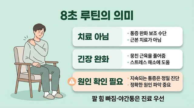 어깨 통증 8초 완화 루틴 치료가 아닌 긴장 완화 설명