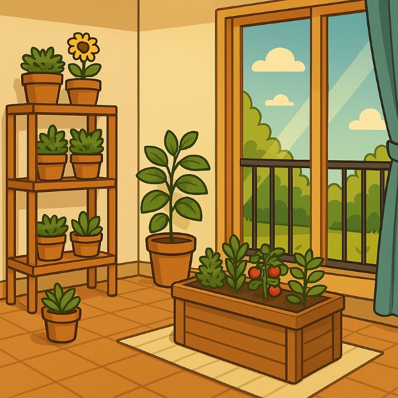 작은 베란다에 정리된 미니 정원 모습