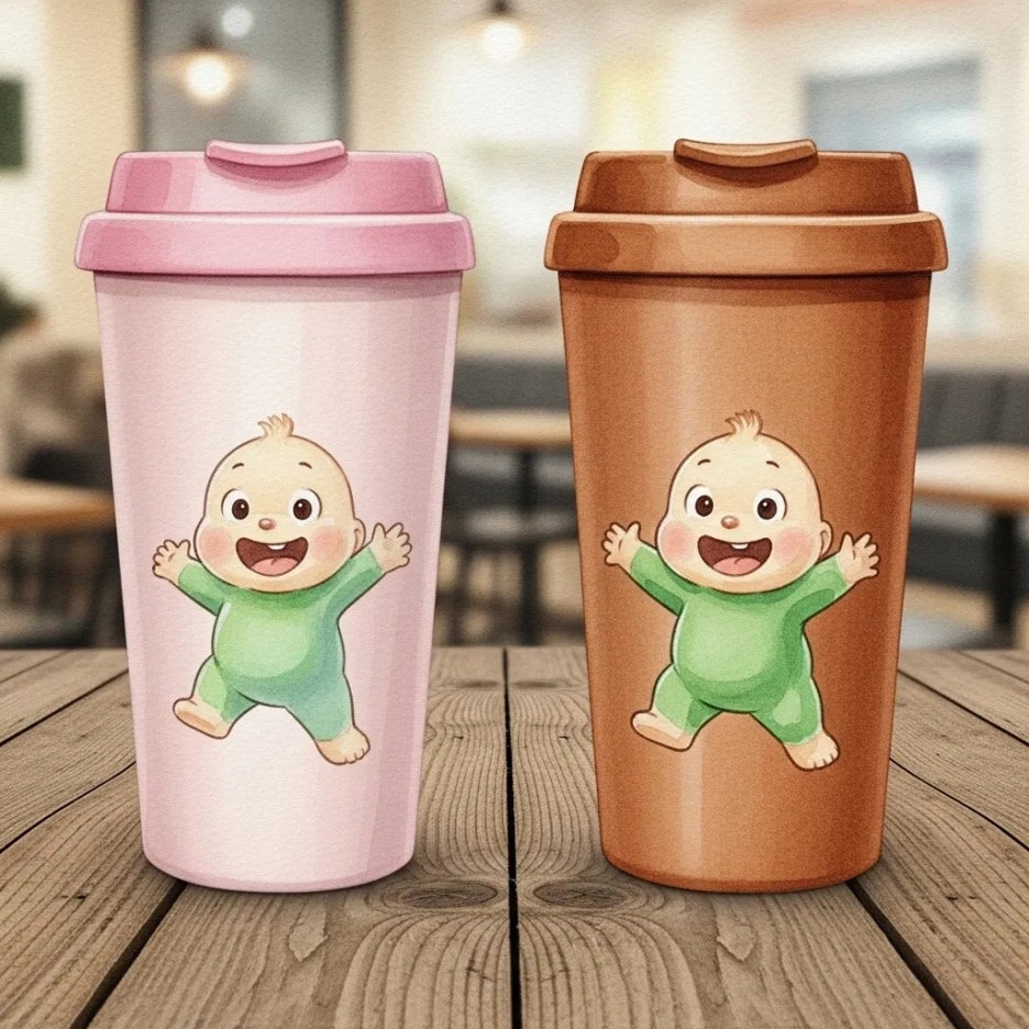 핑크와 브라운 두 가지 색상의 리유저블컵.