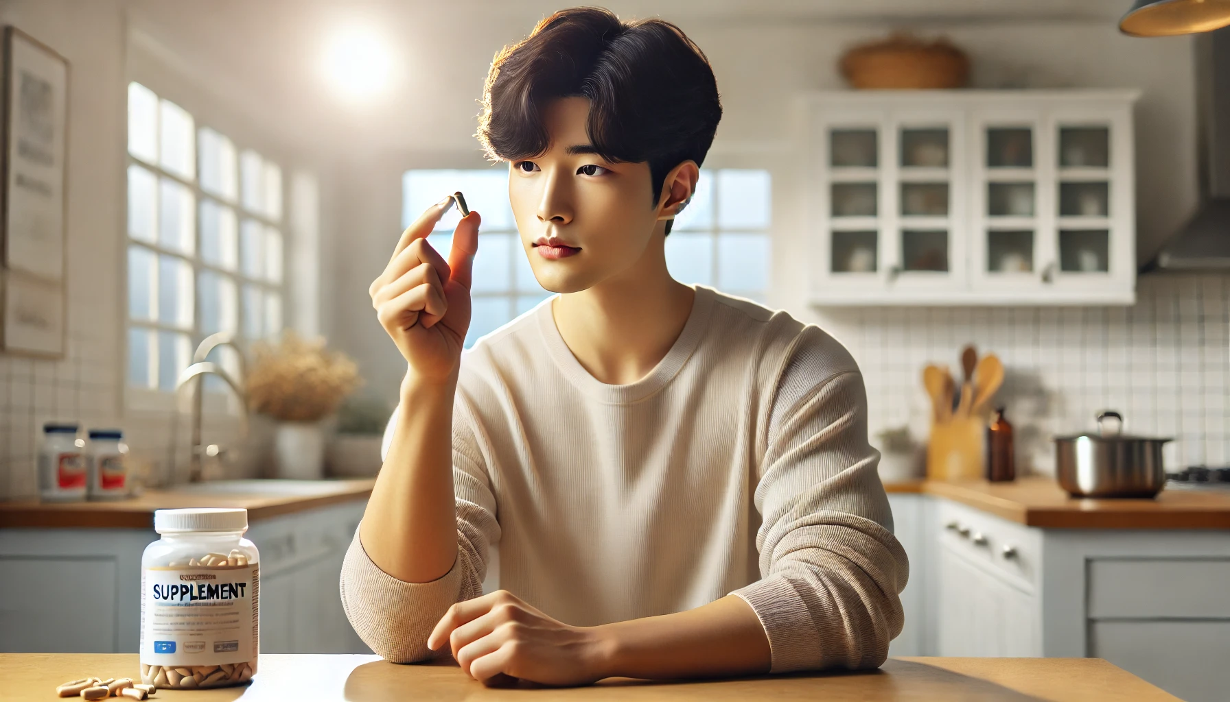 영양제를 유심히 바라보는 모습
