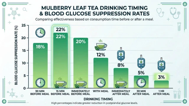 뽕잎차 섭취 타이밍별 식후 혈당 억제율 비교 차트