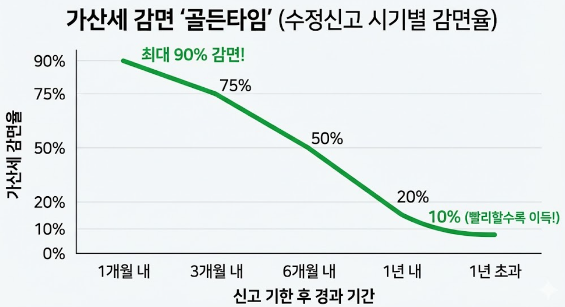 부가세 수정신고 시기별 가산세 감면율 그래프 최대 90% 감면 골든타임