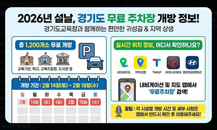 2026 설날 무료주차장(일정, 기간)(지역별 + 현황)