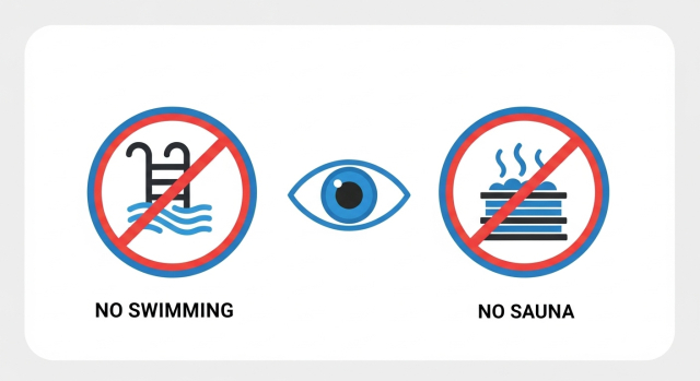 백내장 수술후 수영장&middot;사우나를 피해야 한다는 주의 아이콘
