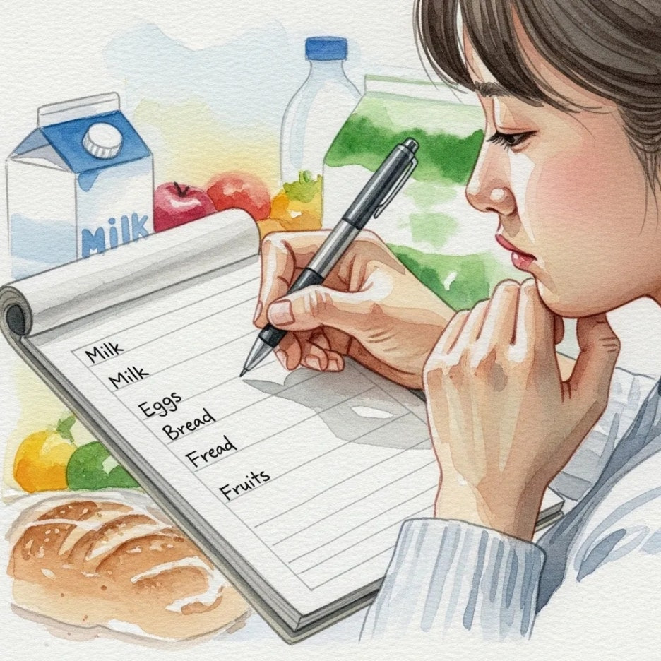 알뜰 쇼핑을 위해 꼼꼼하게 메모하는 손