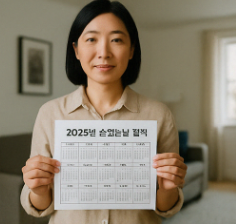 중년여성이 달력을 손 에 들고 있는 모습