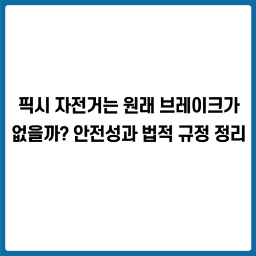 픽시 자전거는 원래 브레이크가 없을까? 안전성과 법적 규정 정리