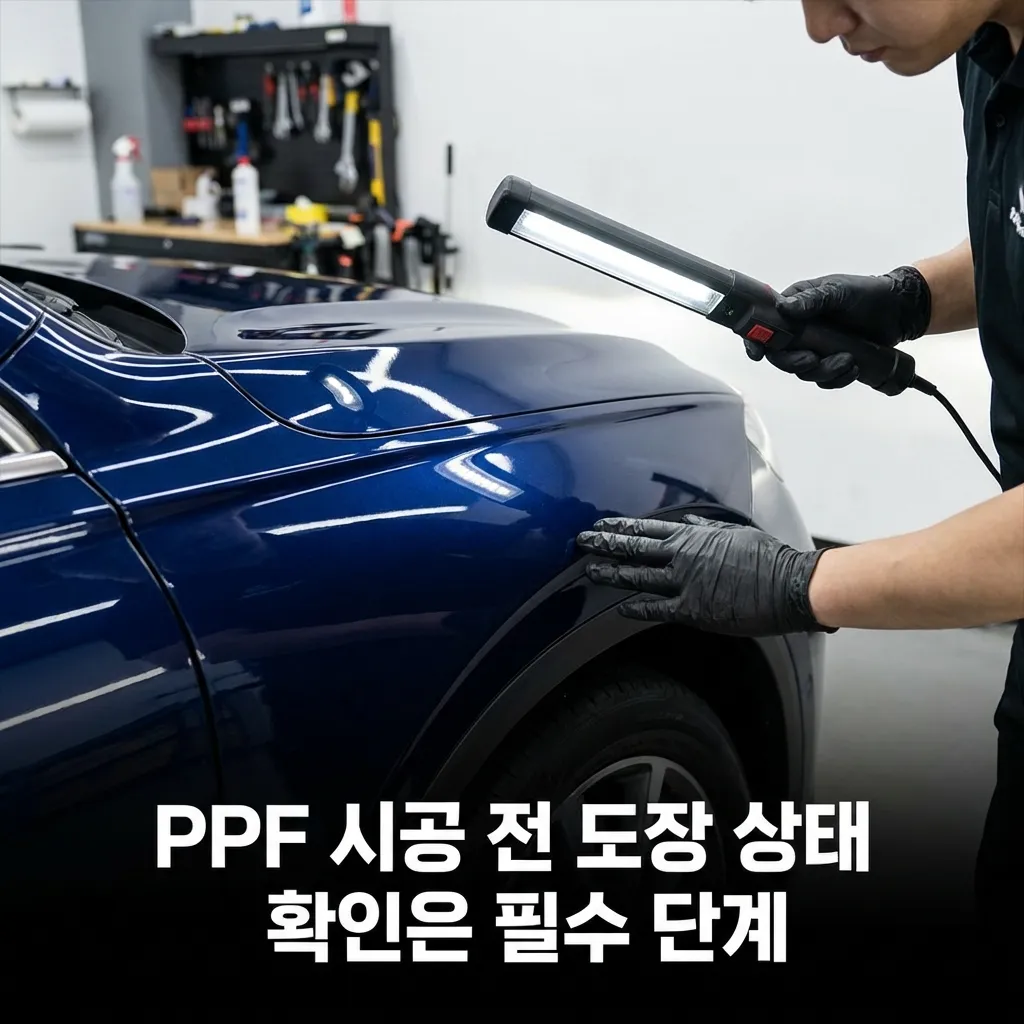 신차 출고 직후 PPF 필름 시공 전 도장면 상태 점검 모습