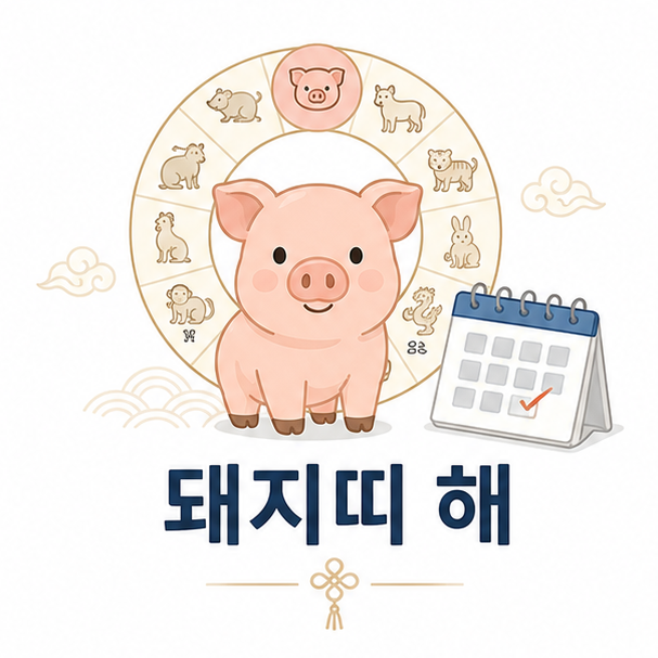 돼지 일러스트와 십이지 문양, 달력으로 표현한 돼지띠 해