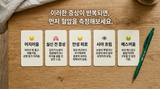 저혈압 위험 신호 어지럼증 실신 피로 시야 흐림 메스꺼움 5가지