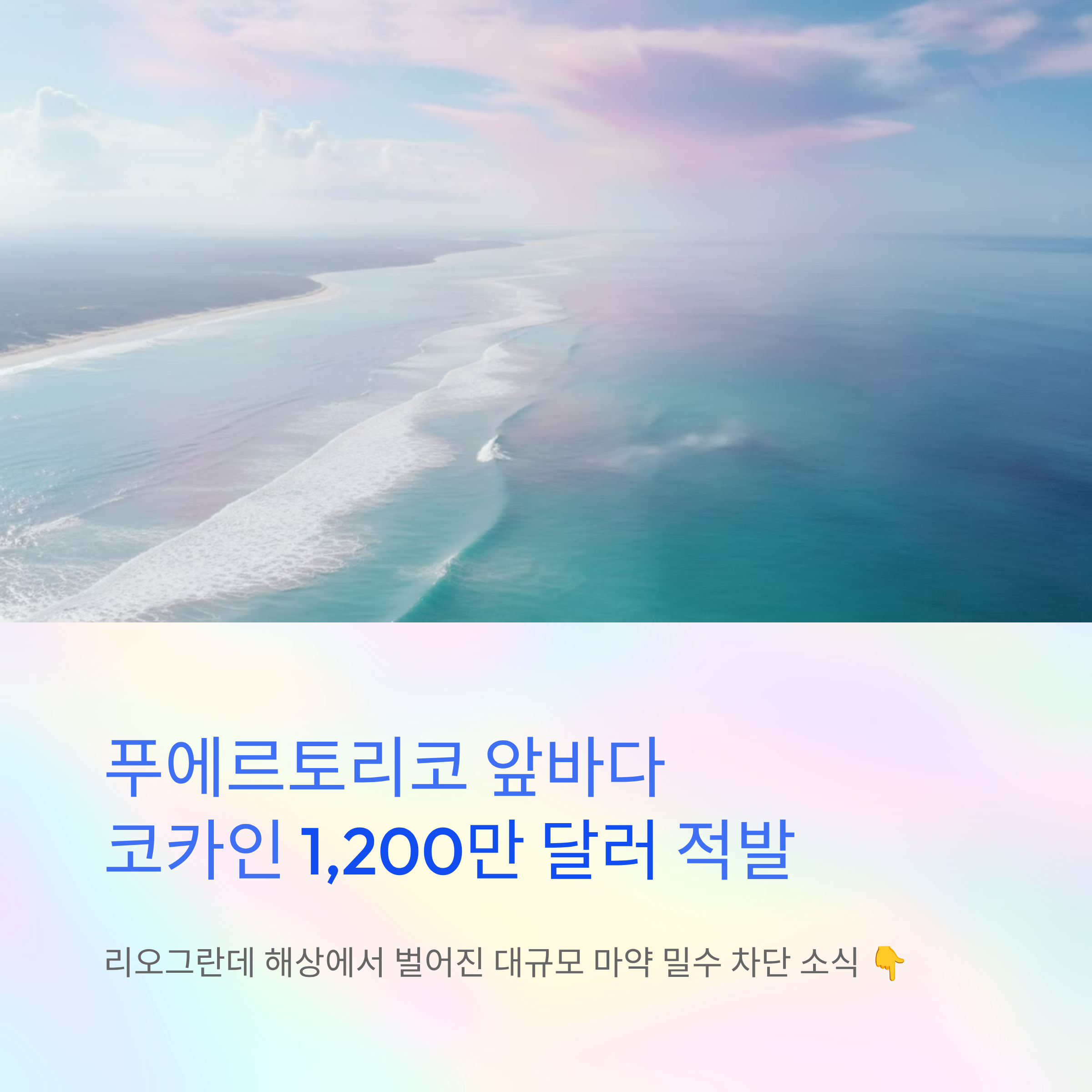 푸에르토리코 앞바다 코카인 1200백만 달러 적발