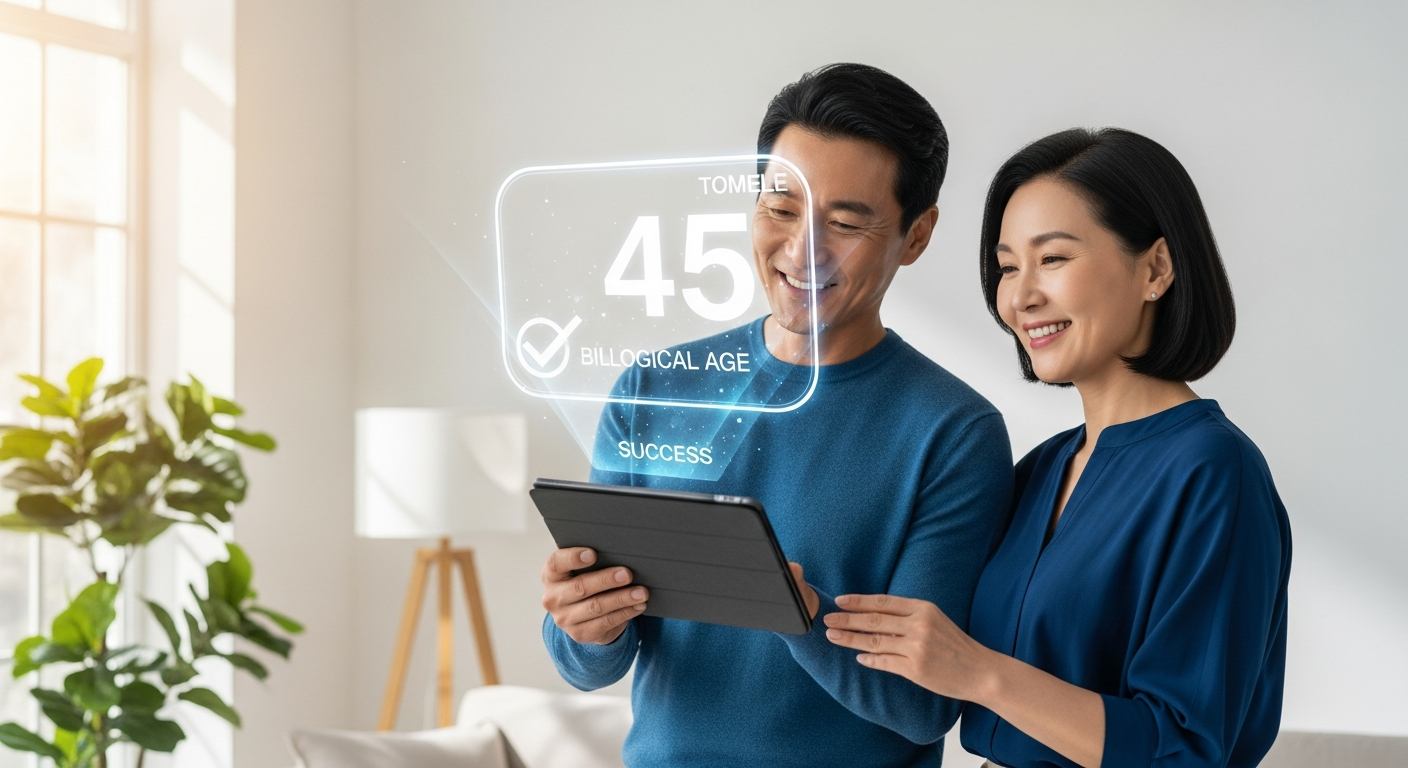 잡곡밥 섭취와 가벼운 운동 등 작은 습관의 변화로 생체 나이를 되돌려 활력을 되찾은 중년의 모습