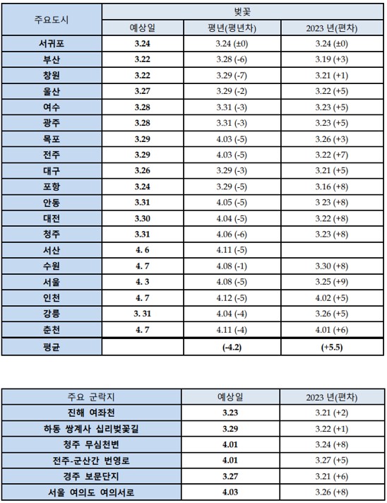 벚꽃 개화 시기 확인