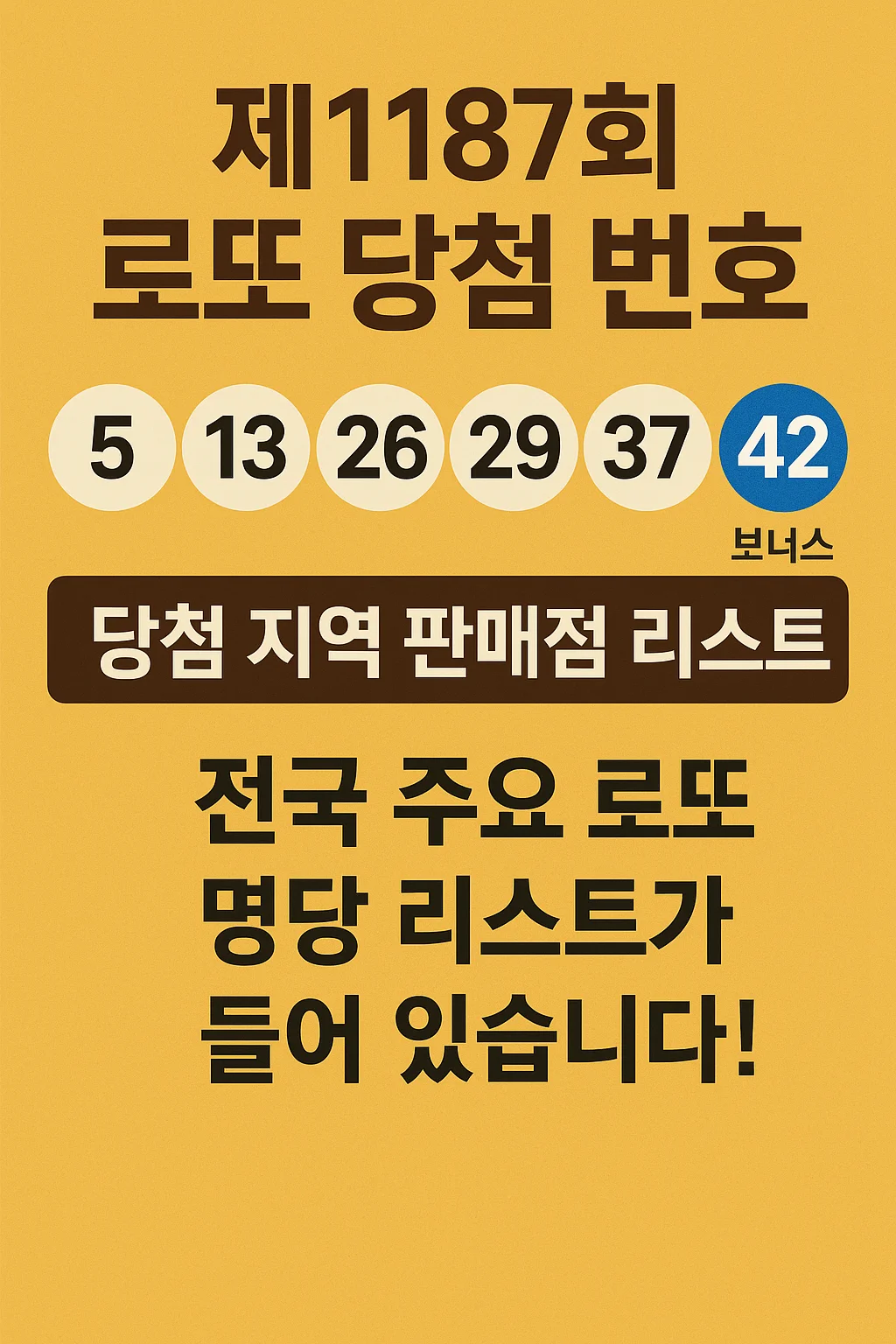 제1187회 로또 당첨번호, 1등 판매점, 전국 명당 총정리