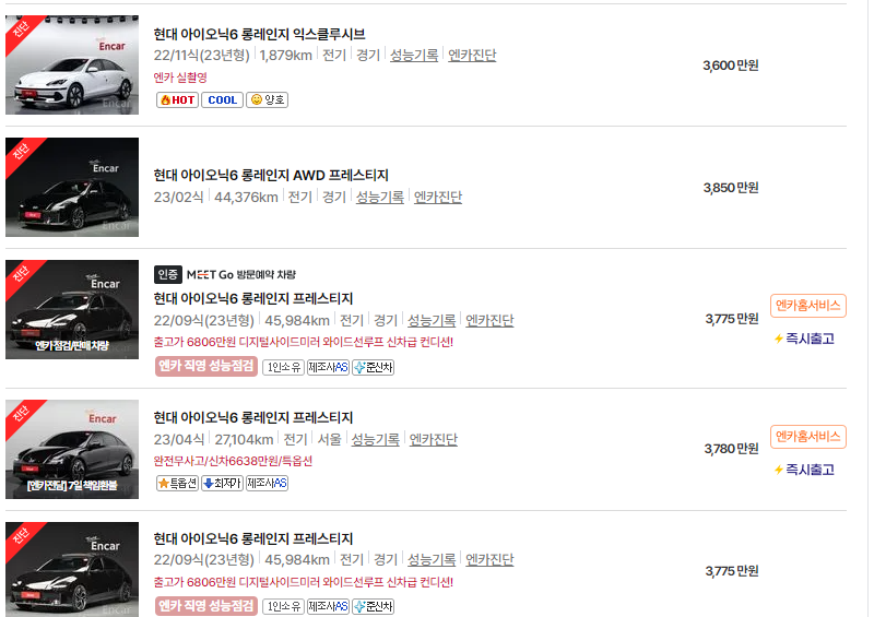 아이오닉6 중고차 가격 시세표 세금 계산