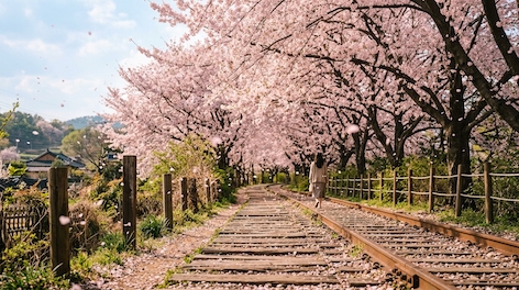 cherry blossom walk way