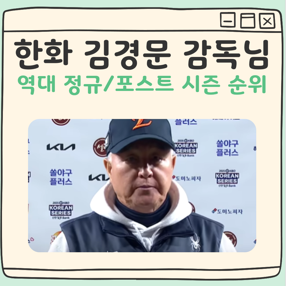 한화 김경문 감독 정규 시즌, 포스트 시즌 경력 요약 정리 대표 이미지