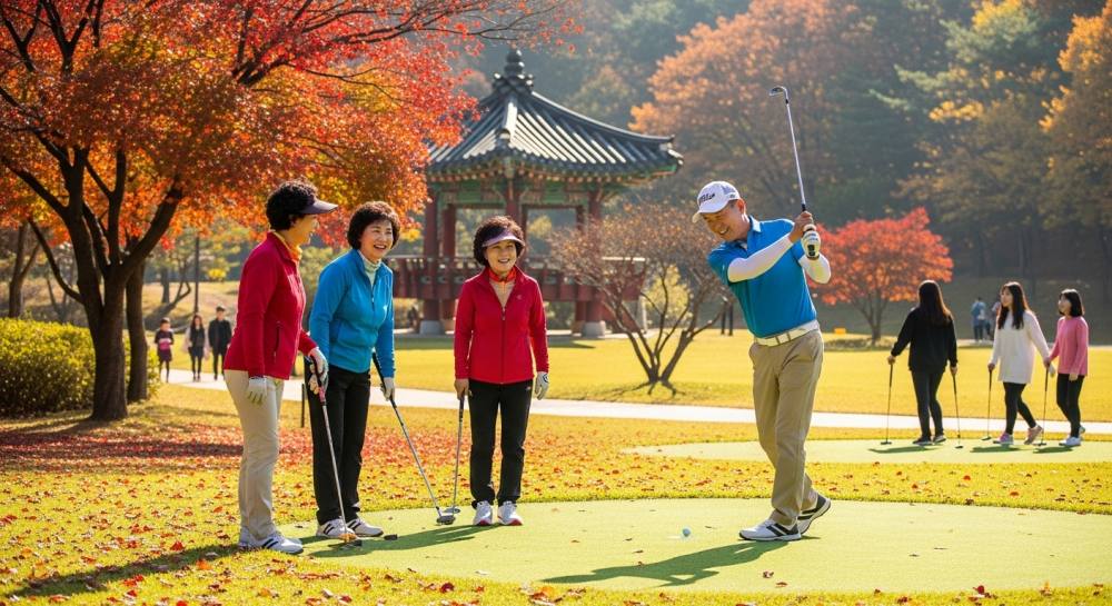 파크골프를 즐기는 중장년층 사진