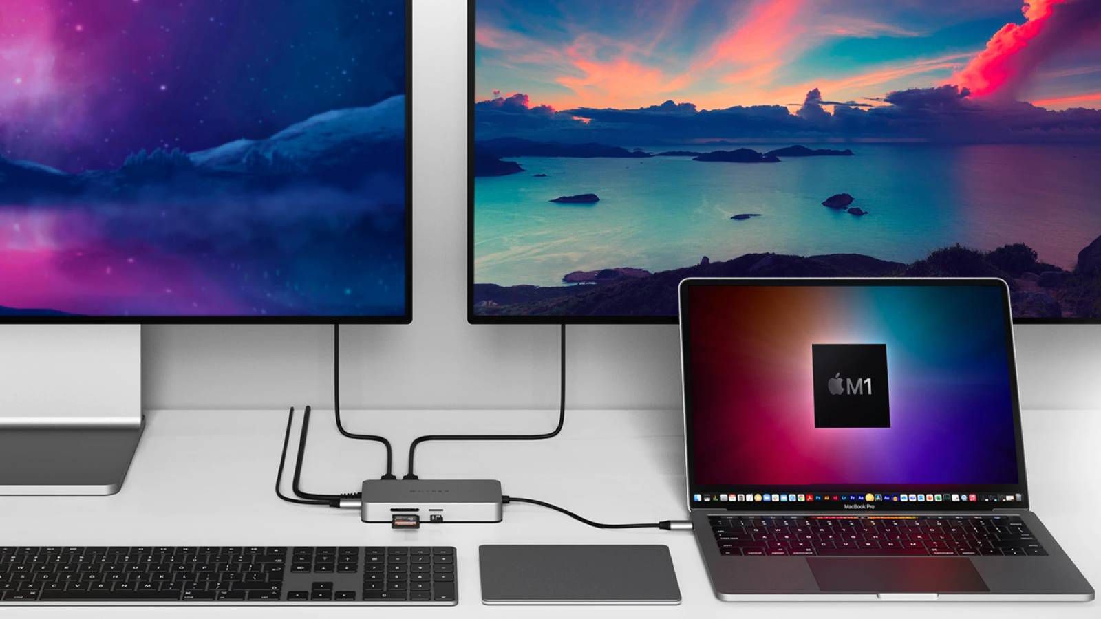 맥북 USB-C 허브로 듀얼 모니터를 구성하는 예시
