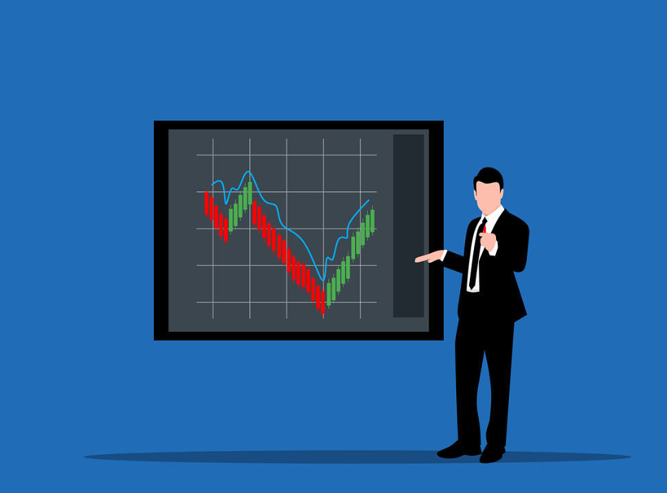 그래프 앞에 서있는 남자