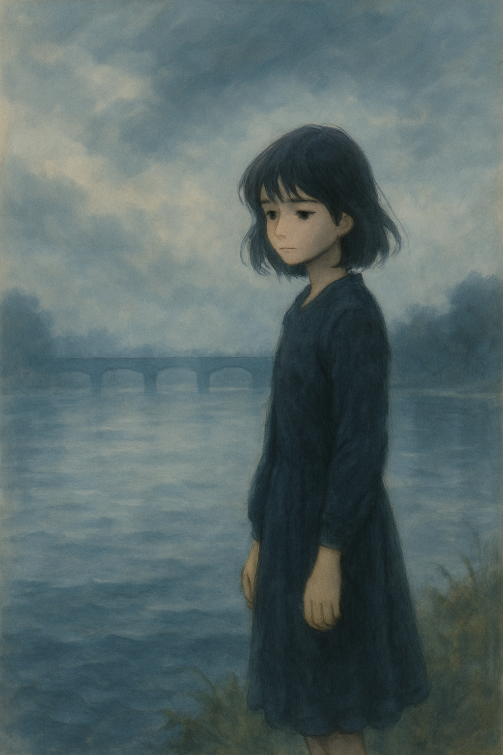 슬픔만 남은 문학의 상징 – 고요한 물 위에 선 인물의 쓸쓸함