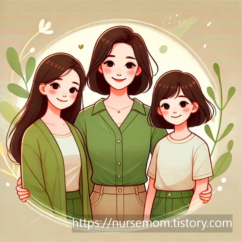 사춘기딸-2명과-엄마-이미지