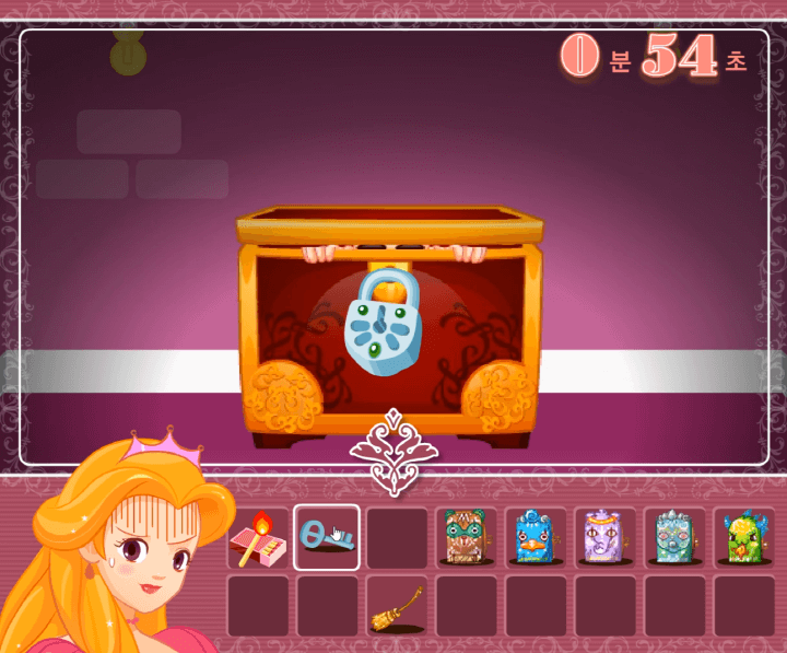 크라라-공주와-이상한-방-중급-쥬니어네이버-플래시게임-플레이-열쇠를-사용하여-상자를-열어보는-화면