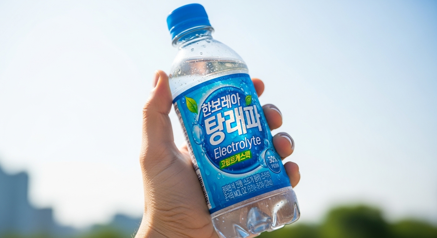손에 든 전해질 음료 클로즈업