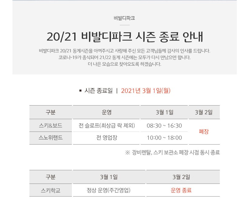 비발디파크-폐장안내