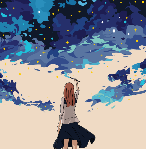 소녀가 그림 그리는 뒷모습