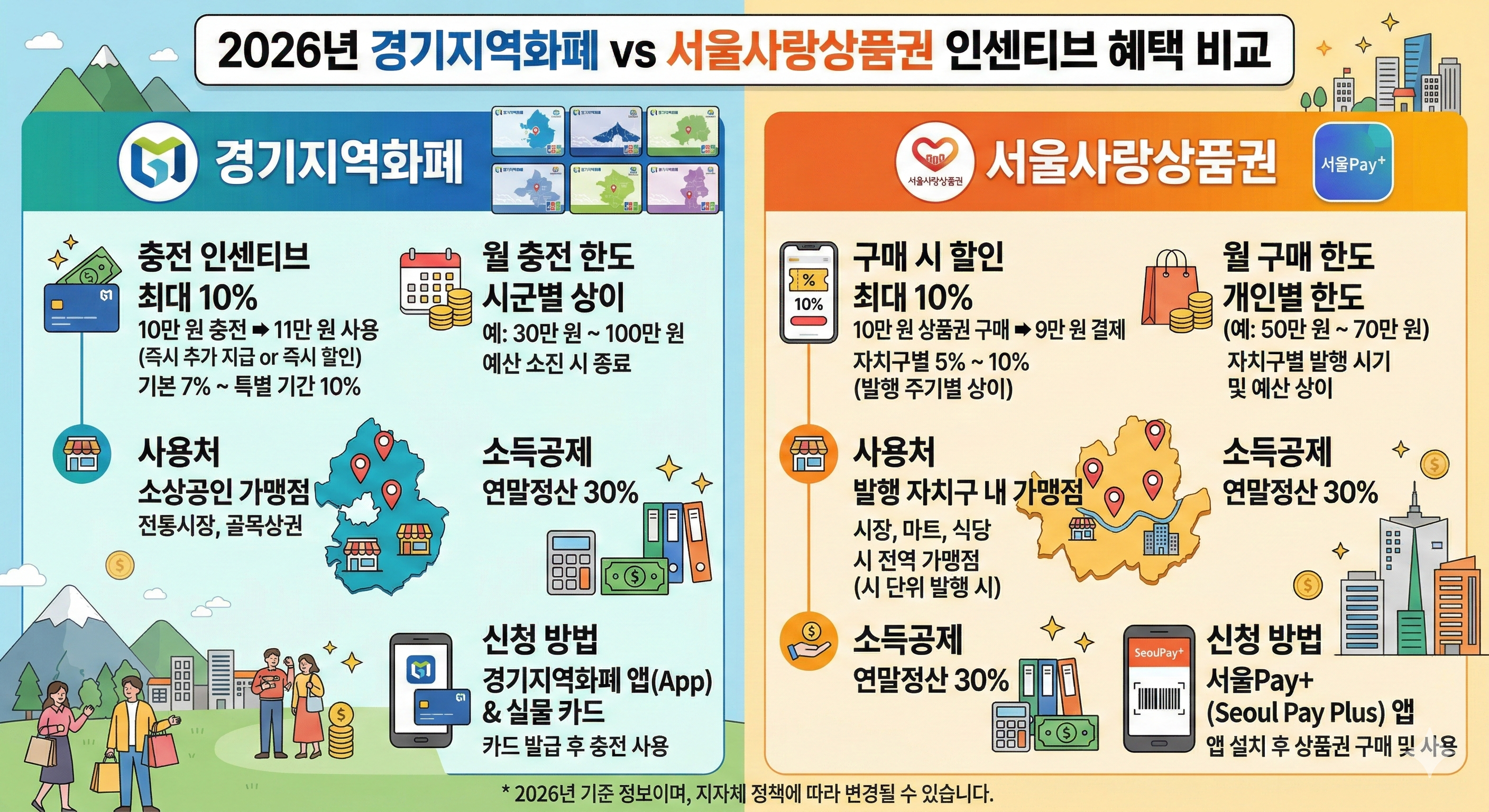 경기지역화폐, 서울사랑상품권 등 주요 지역화폐의 인센티브 혜택 비교 이미지