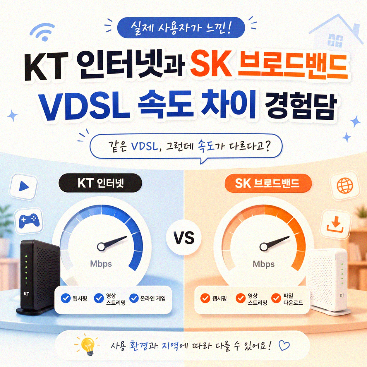 KT 인터넷과 SK 브로드밴드, VDSL 속도 비교 경험담