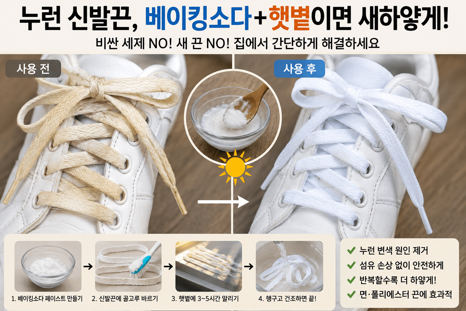 신발끈 누런 변색 해결