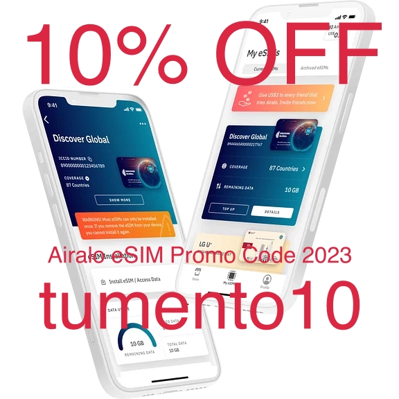 Airalo eSIM Promo Code tumento10 에어알로 5월 할인코드 이심 일본, 태국, 필리핀, 미국, 유럽 스페인, 프랑스 전세계 프로모션