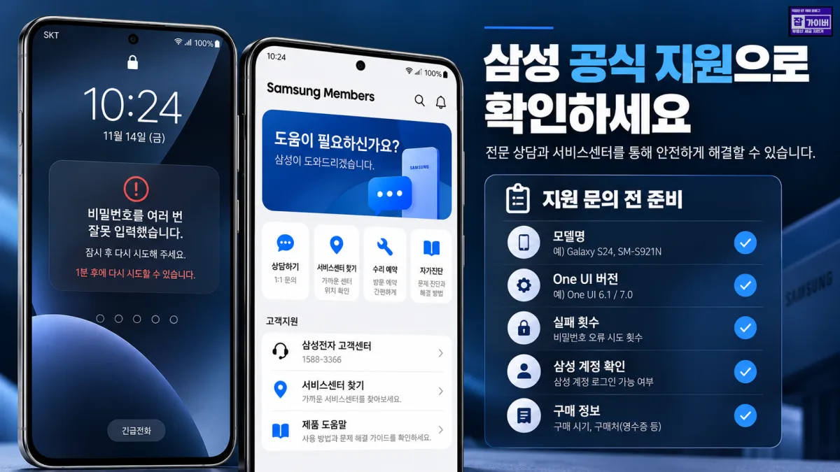 갤럭시 비밀번호 분실 삼성 서비스센터 공식 지원 문의 전 모델명 계정 구매정보 준비