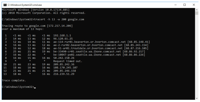 윈도우 traceert 예시