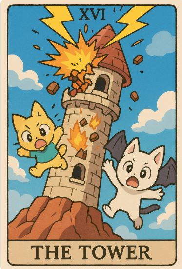 The Tower, 동물, The Tower 타로카드, 귀여운 동물 일러스트