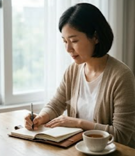 책을 보고 인사이트를 메모하는 모습