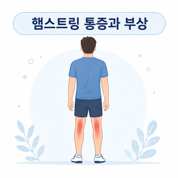 허벅지 뒤쪽 햄스트링 위치와 통증 부위를 보여주는 이미지