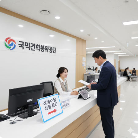 국민건강보험공단 로고와 상병수당 신청 접수 창구