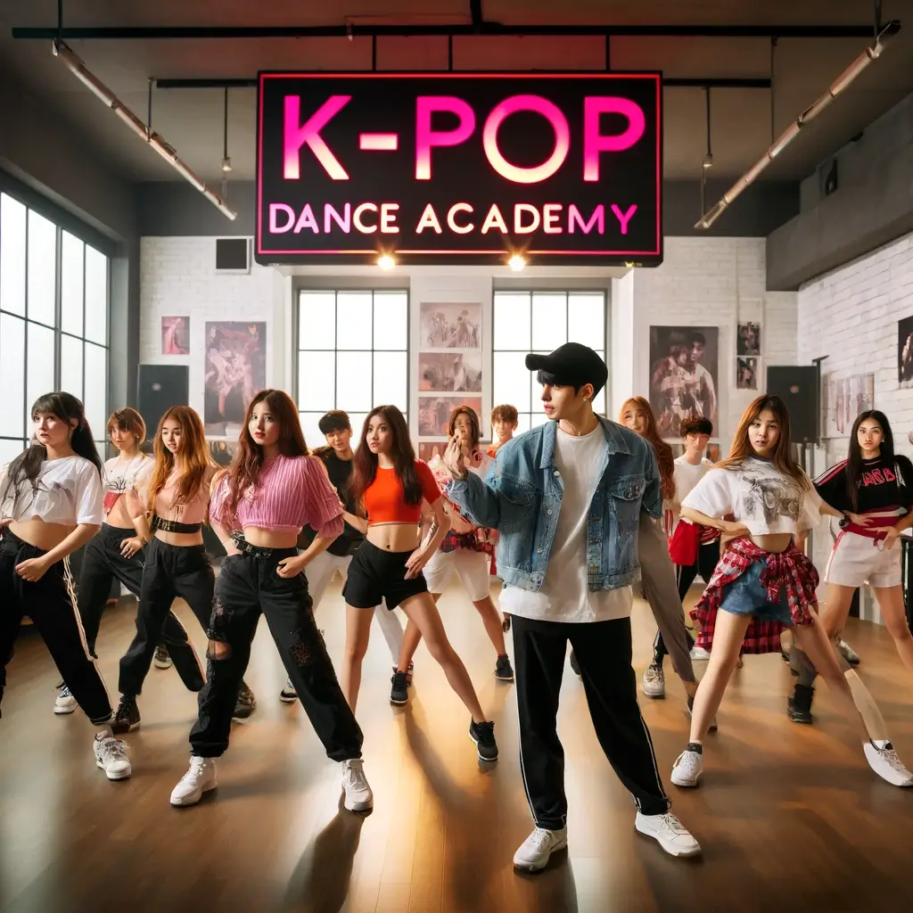 K팝 댄스 학원의 상용화를 표현한 컨셉트 장면을 표현한 이미지입니다.