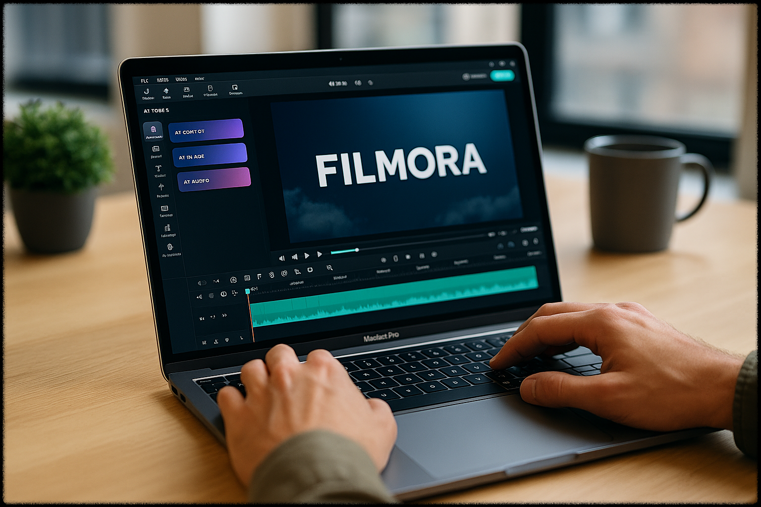 필모라AI 영상 편집 프로그램 사용 장면